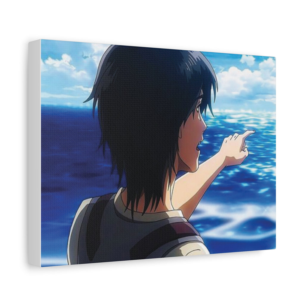 Eren  Yeager –  Pointing at Ocean Matte Stretched Wall Art