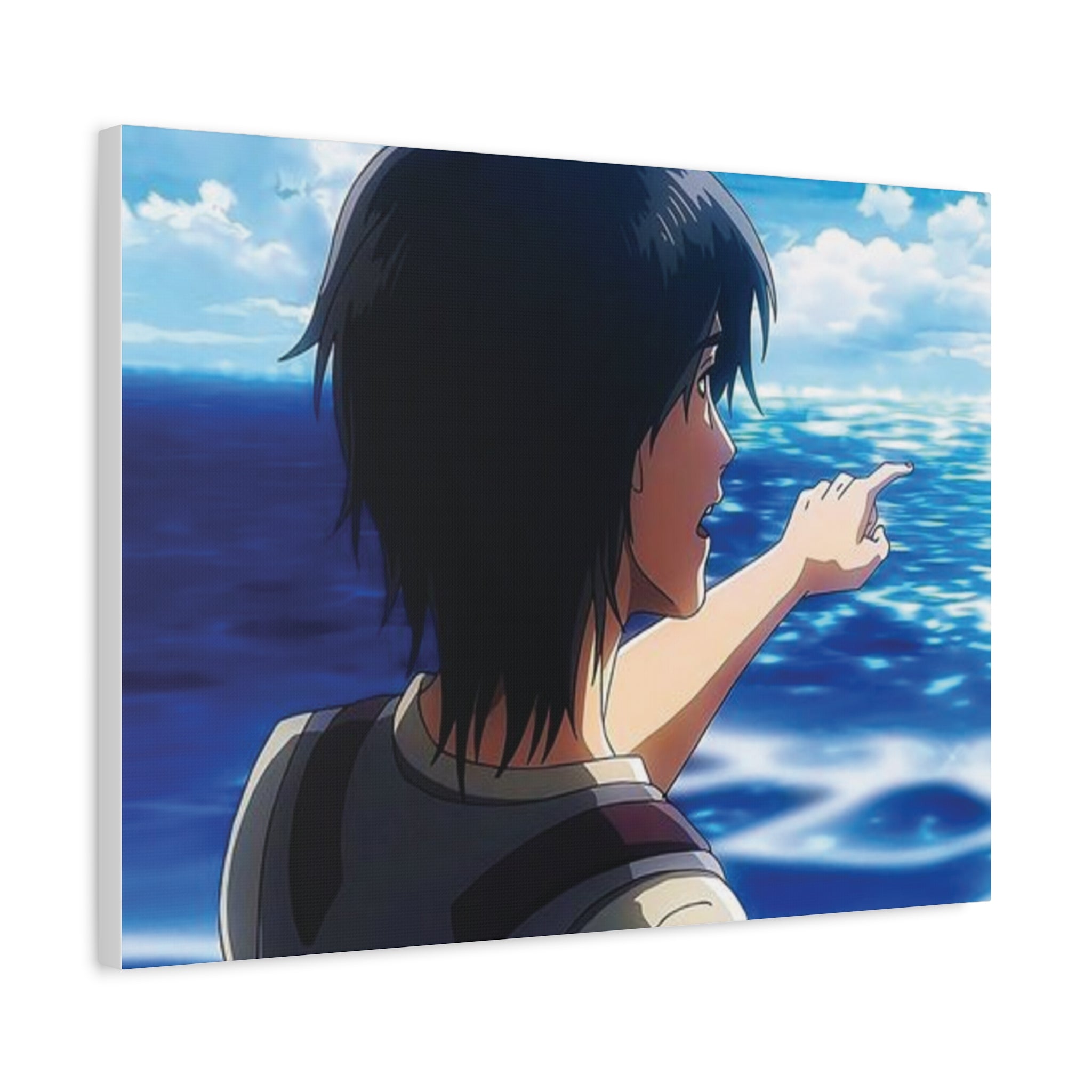 Eren  Yeager –  Pointing at Ocean Matte Stretched Wall Art