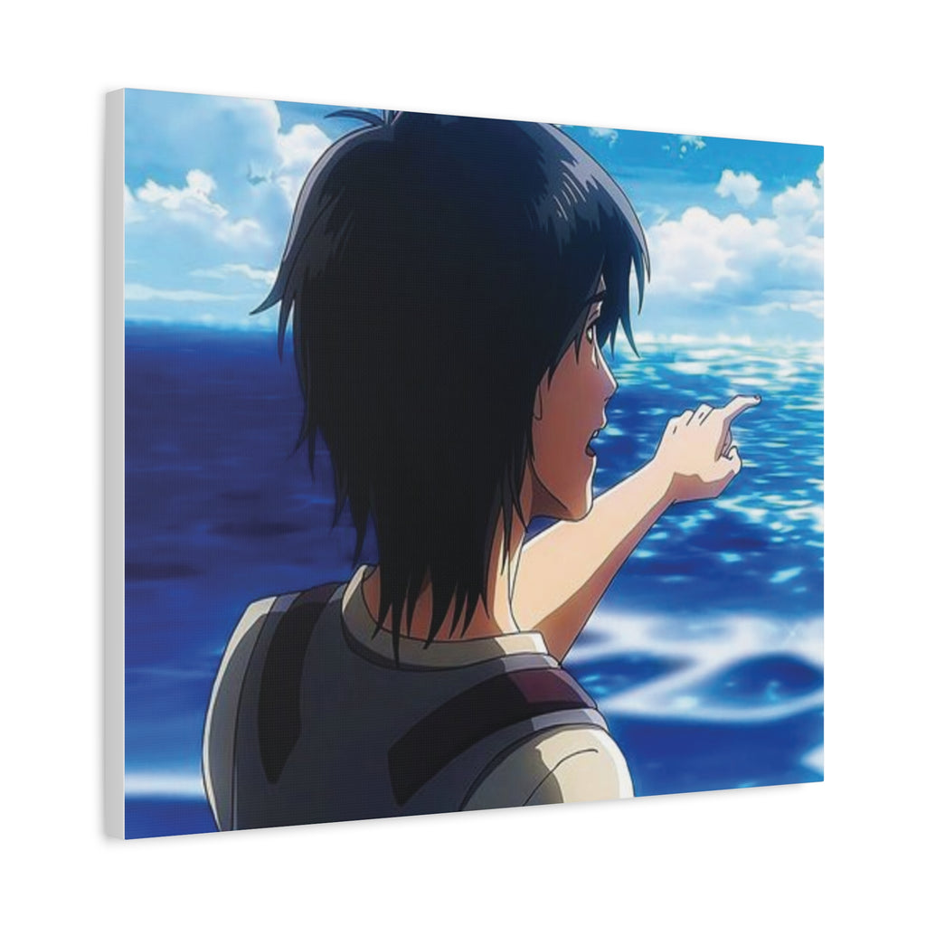 Eren  Yeager –  Pointing at Ocean Matte Stretched Wall Art