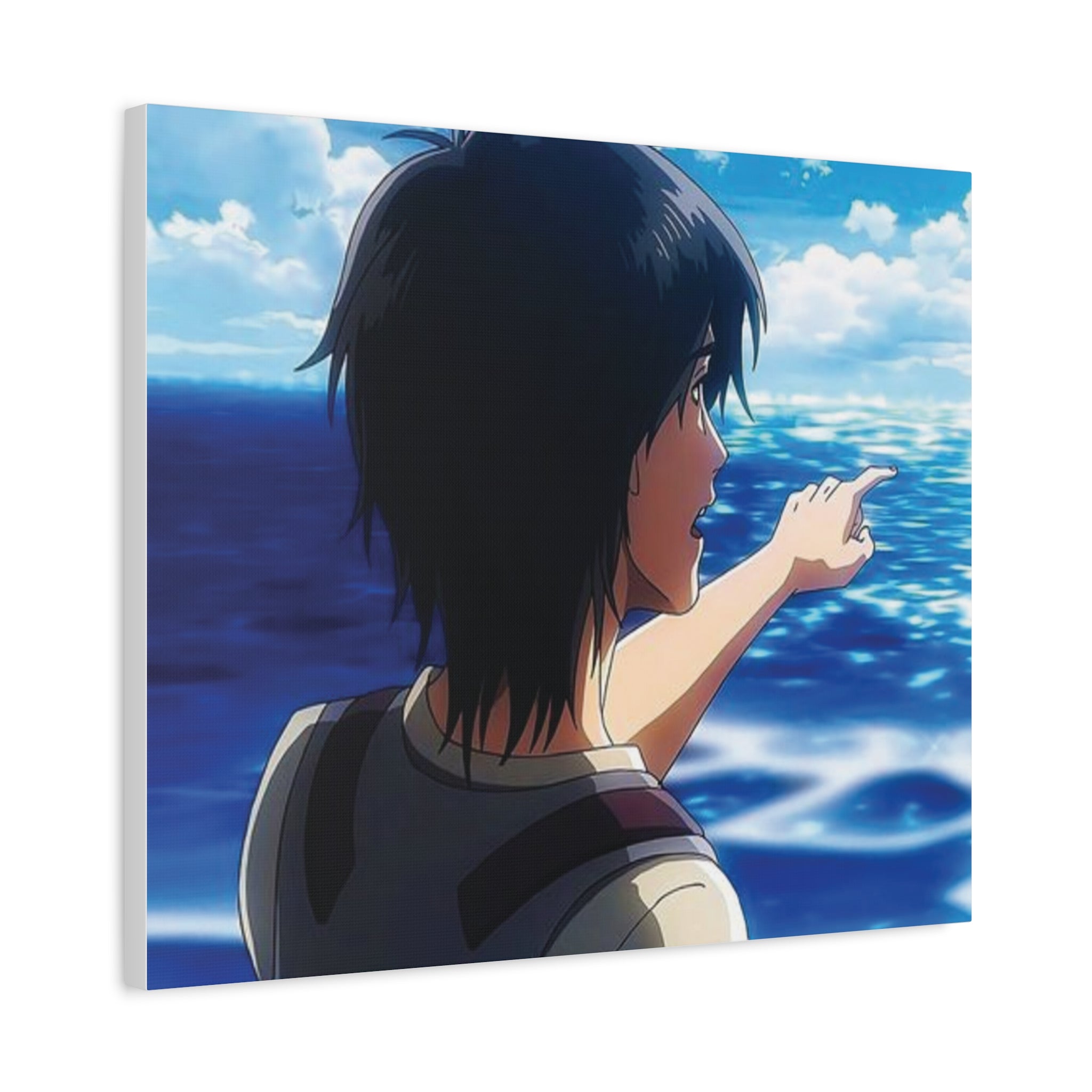 Eren  Yeager –  Pointing at Ocean Matte Stretched Wall Art