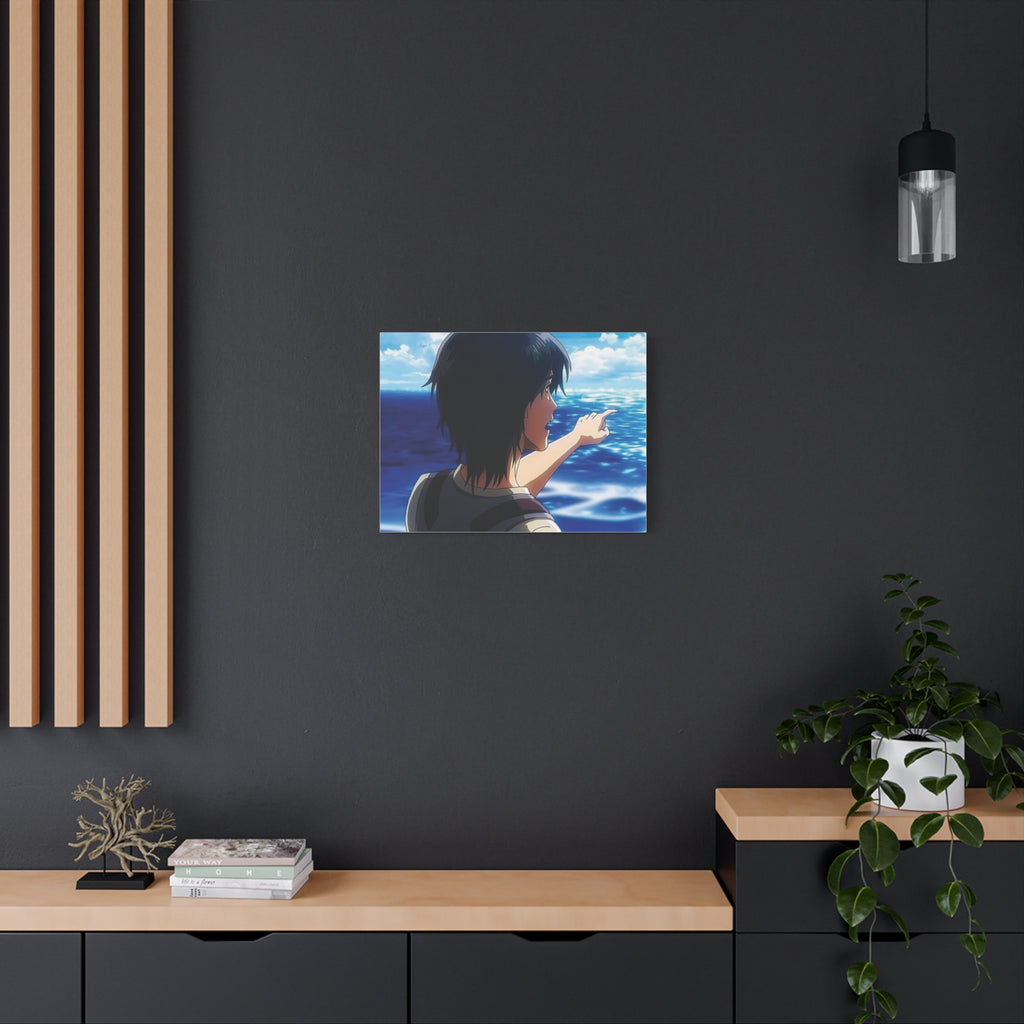 Eren  Yeager –  Pointing at Ocean Matte Stretched Wall Art