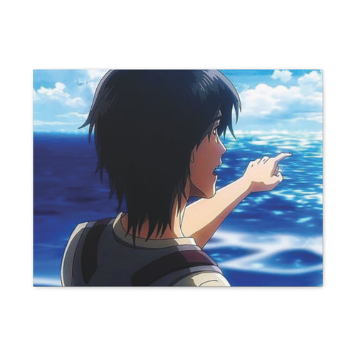 Eren  Yeager –  Pointing at Ocean Matte Stretched Wall Art