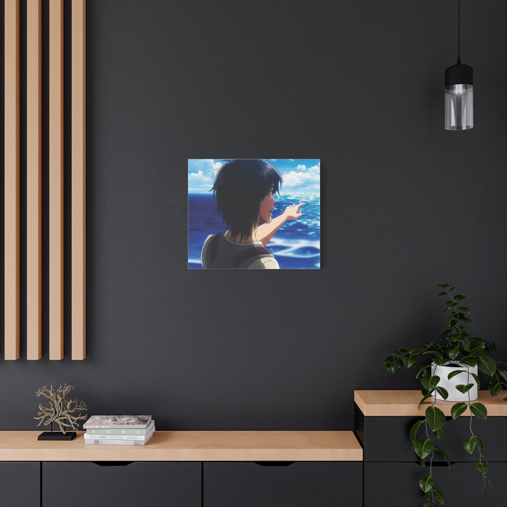Eren  Yeager –  Pointing at Ocean Matte Stretched Wall Art