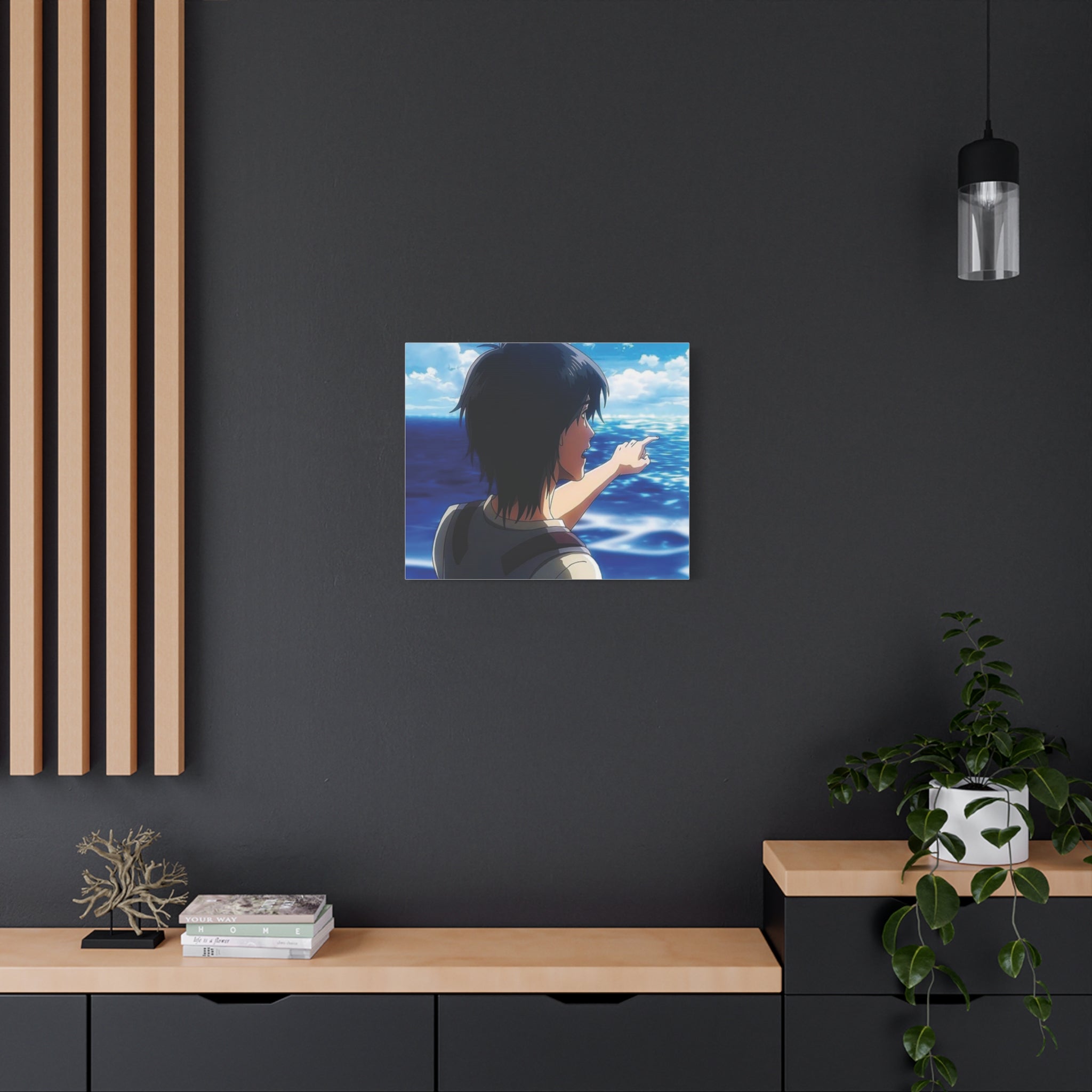 Eren  Yeager –  Pointing at Ocean Matte Stretched Wall Art