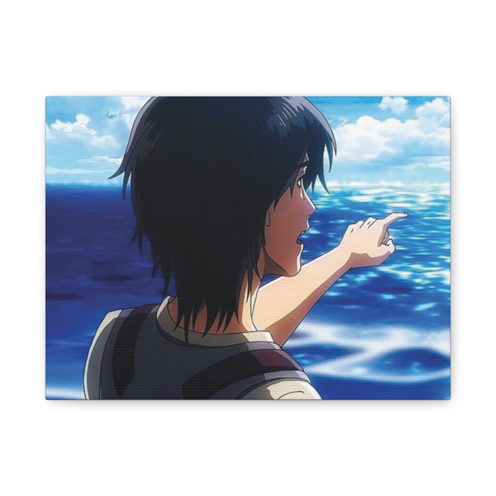 Eren  Yeager –  Pointing at Ocean Matte Stretched Wall Art