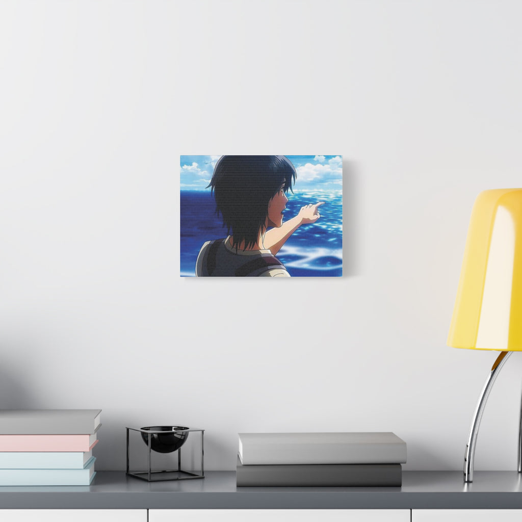 Eren  Yeager –  Pointing at Ocean Matte Stretched Wall Art