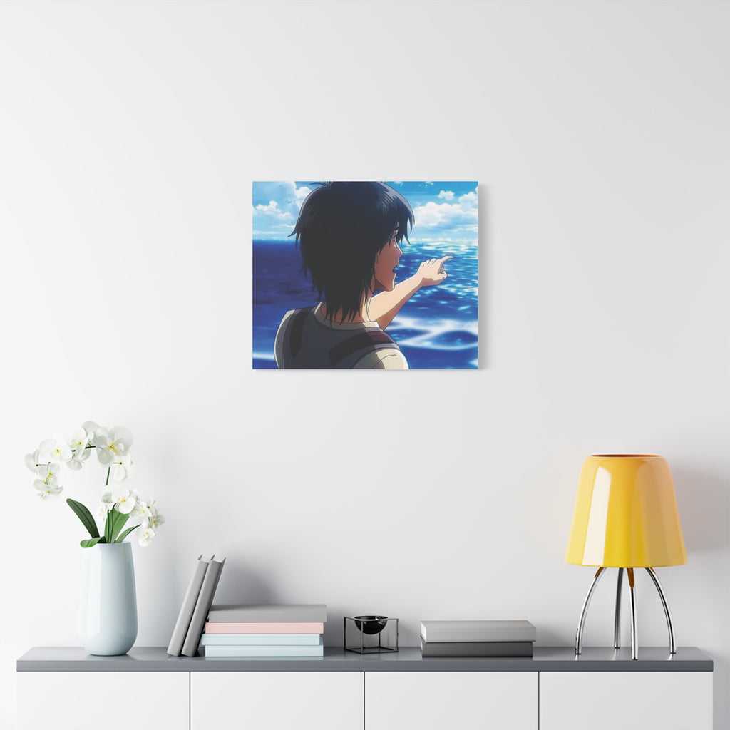 Eren  Yeager –  Pointing at Ocean Matte Stretched Wall Art